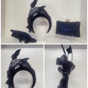KATYA -  NAVY VELVET HAIRBAND FASCINATOR  EX HIRE SALE
