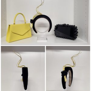 LEXI - BLACK VELVET AND YELLOW HAIRBAND FASCINATOR