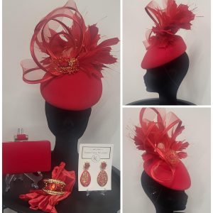 AILSA - RED STATEMENT WOOL FELT FASCINATOR  EX HIRE SALE