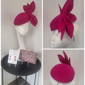 SAPPHIRE - HOT PINK STATEMENT WOOL FELT FASCINATOR