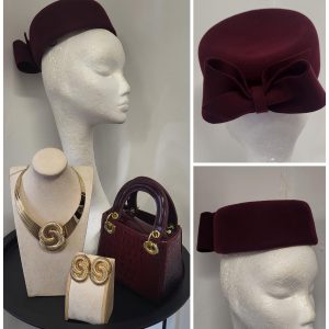 ELSIE - BURGUNDY PILL BOX FASCINATOR