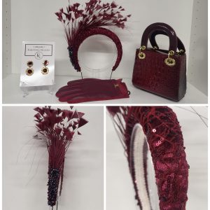 TRACY - BURGUNDY AND WINE HAIRBAND FASCINATOR
