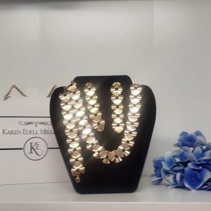 PAMMIE - GOLD COLLAR BIB NECKLACE , EARRINGS AND BRACELET SET