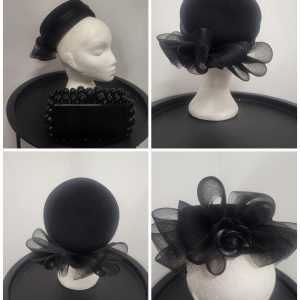 SABRINA - BLACK WOOL PILLBOX FASCINATOR