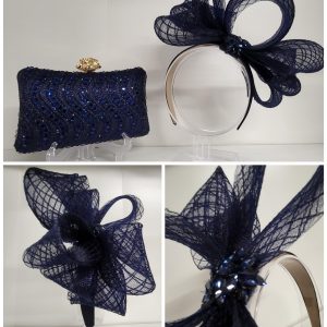 LULU - NAVY HAIRBAND FASCINATOR   HALF PRICE SAMPLE SALE