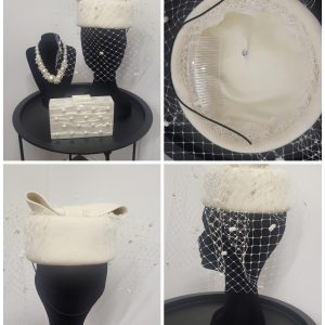 DUCHESS - IVORY WOOL FELT PILL BOX WITH SPOT VEILING